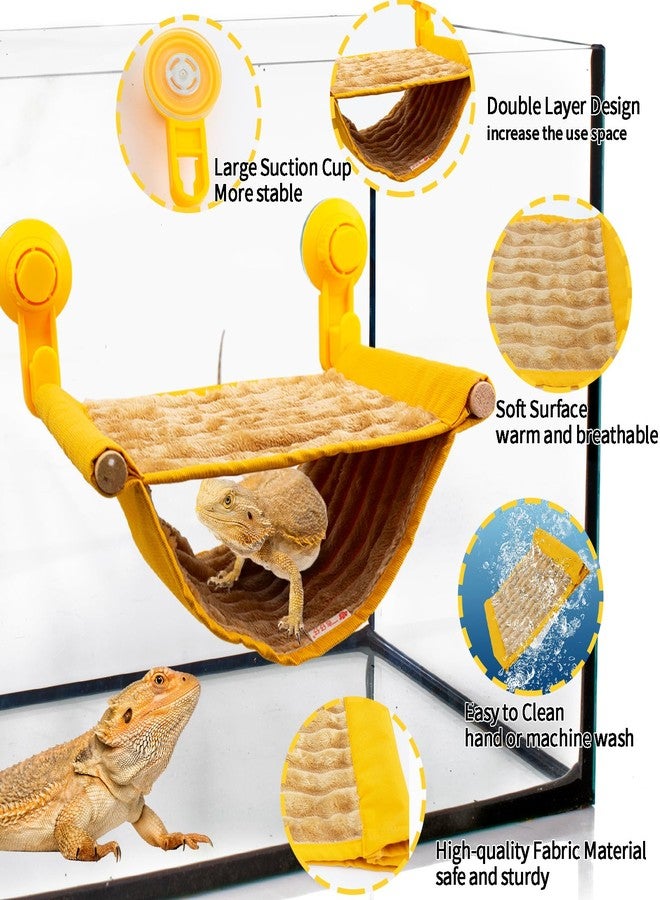 FlidRunest Bearded Dragon Hammock with Suction Cups, Soft Lizard Hammock Bed, Winter Warm House Tent, Reptile Tank Perch-Yellow - Image 5